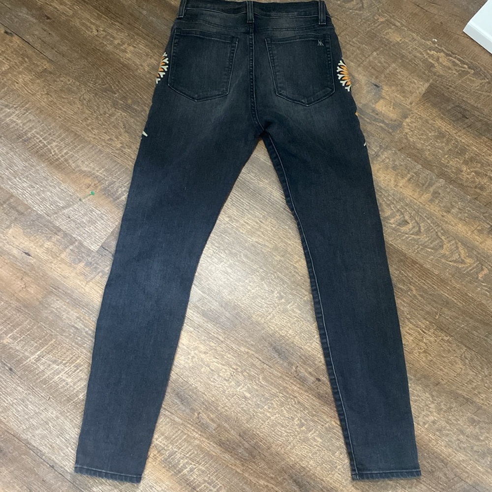 MISS ME VINTAGE BLACK HIGH WAISTED SKINNY JEANS WITH ORANGE EMBROIDERED DETAILS - Picture 8 of 8